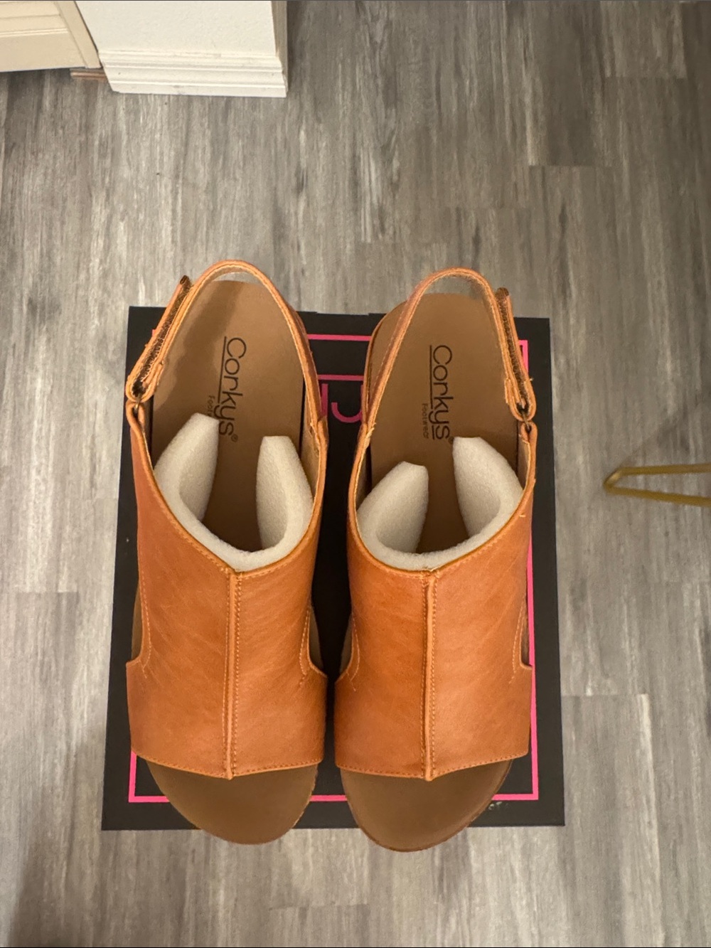 Corkys Cognac Leather Mule with Leopard-Print Platform